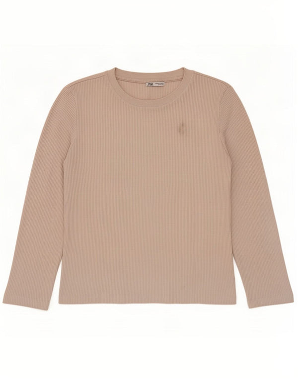 Zara Damen Top Langarm UK 14 Medium Beige Polyester