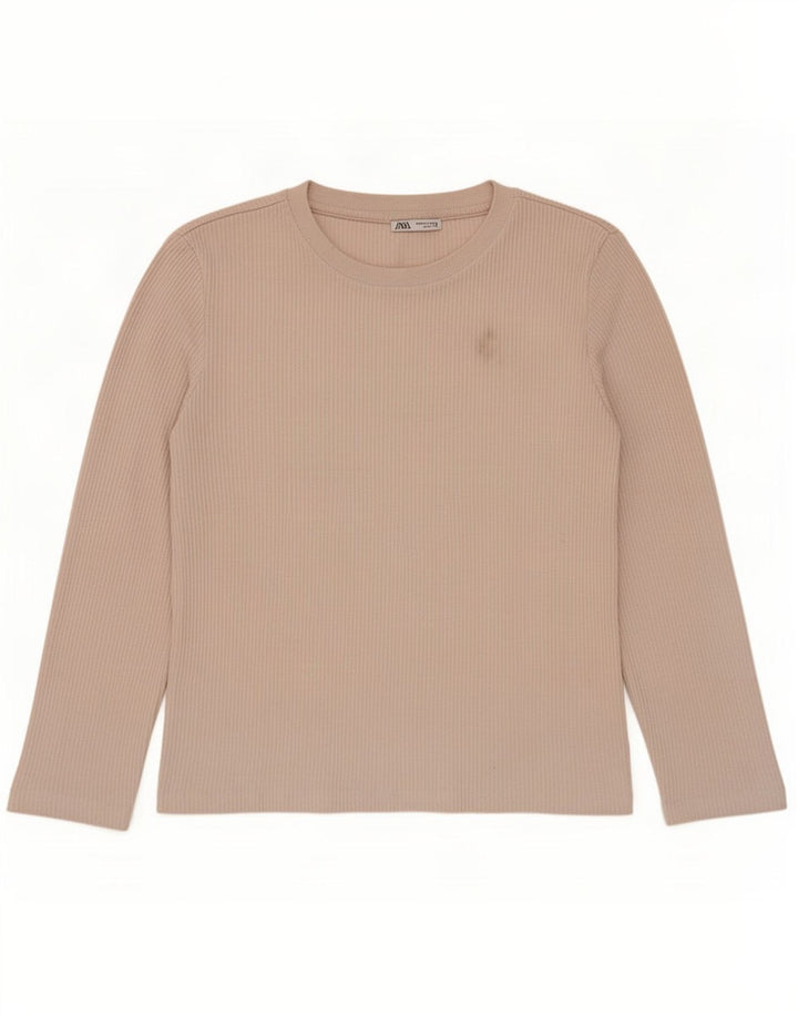 Zara Damen Top Langarm UK 14 Medium Beige Polyester