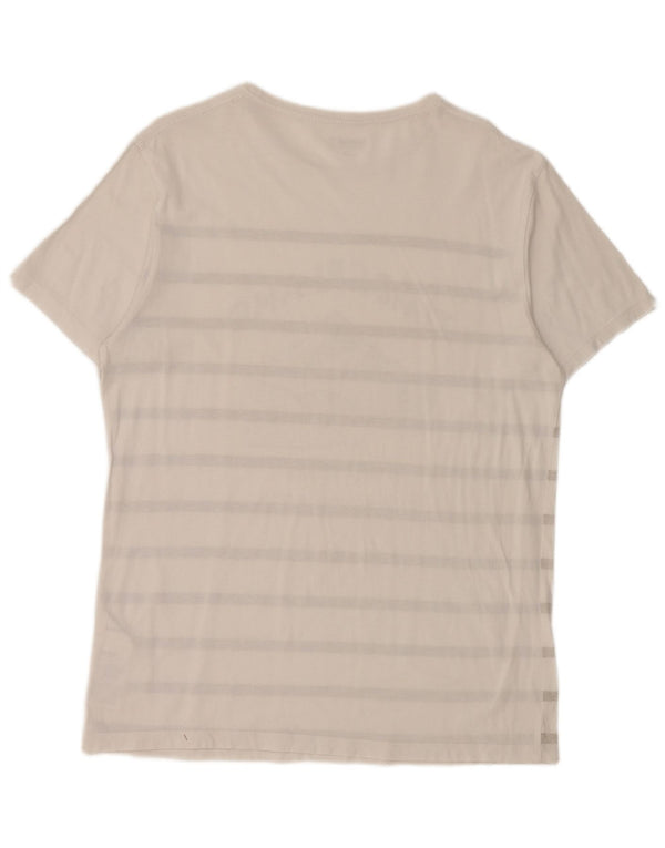 Timberland Damen Slim Fit Grafik-T-Shirt-Oberteil aus mittelweiß gestreifter Baumwolle