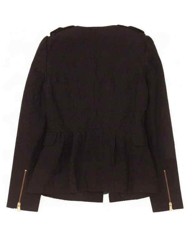 Zara Damen-Militärjacke mit abstraktem Muster, Größe S, Schwarz, Baumwolle, UK 10
