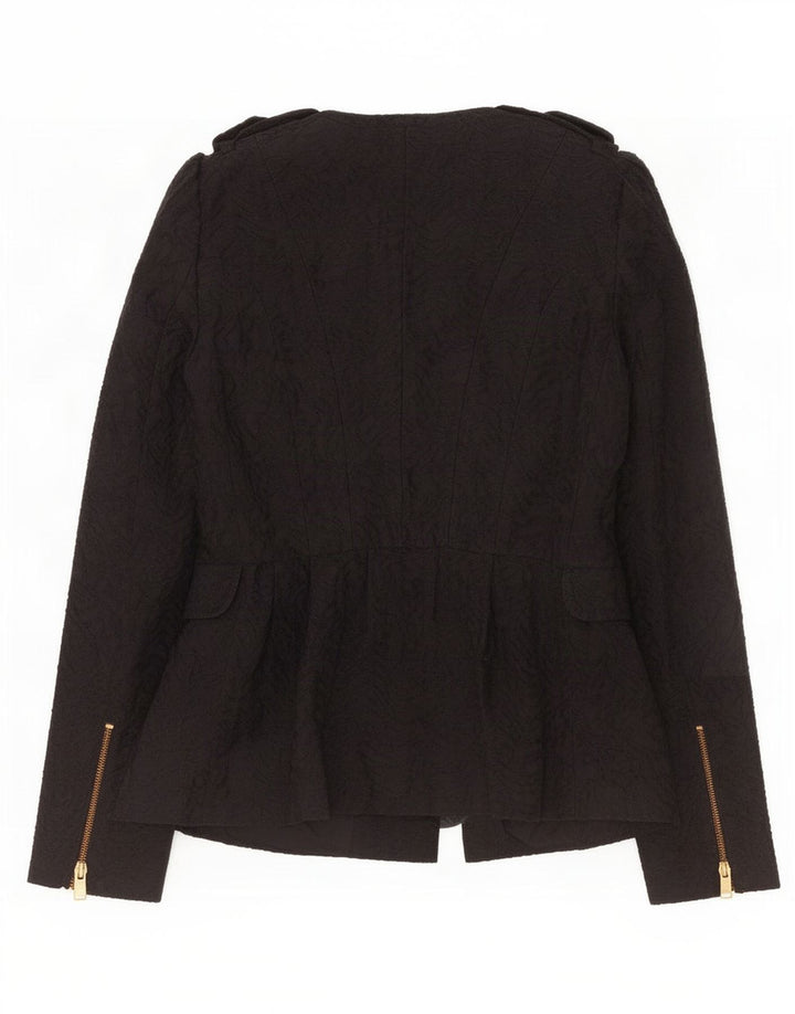 Zara Damen-Militärjacke mit abstraktem Muster, Größe S, Schwarz, Baumwolle, UK 10
