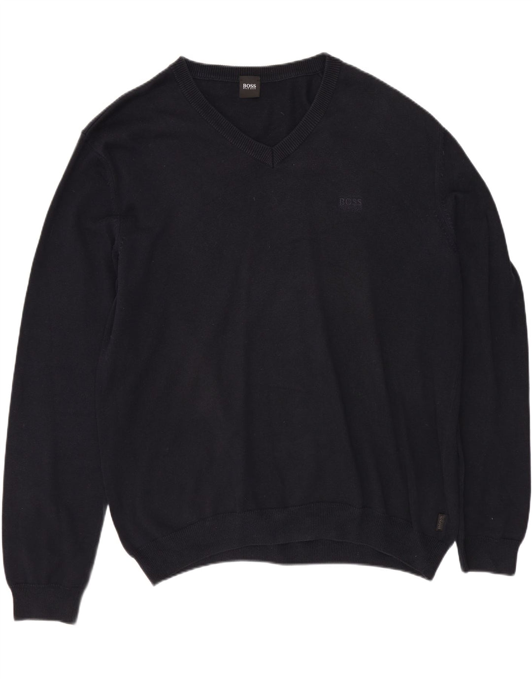 HUGO BOSS Herren-Pullover mit V-Ausschnitt, XL, marineblaue Baumwolle