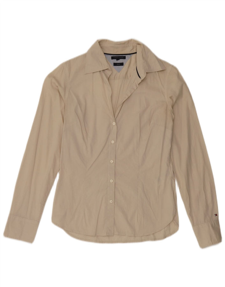 TOMMY HILFIGER Womens Stretch Shirt US 6 Medium Beige Cotton