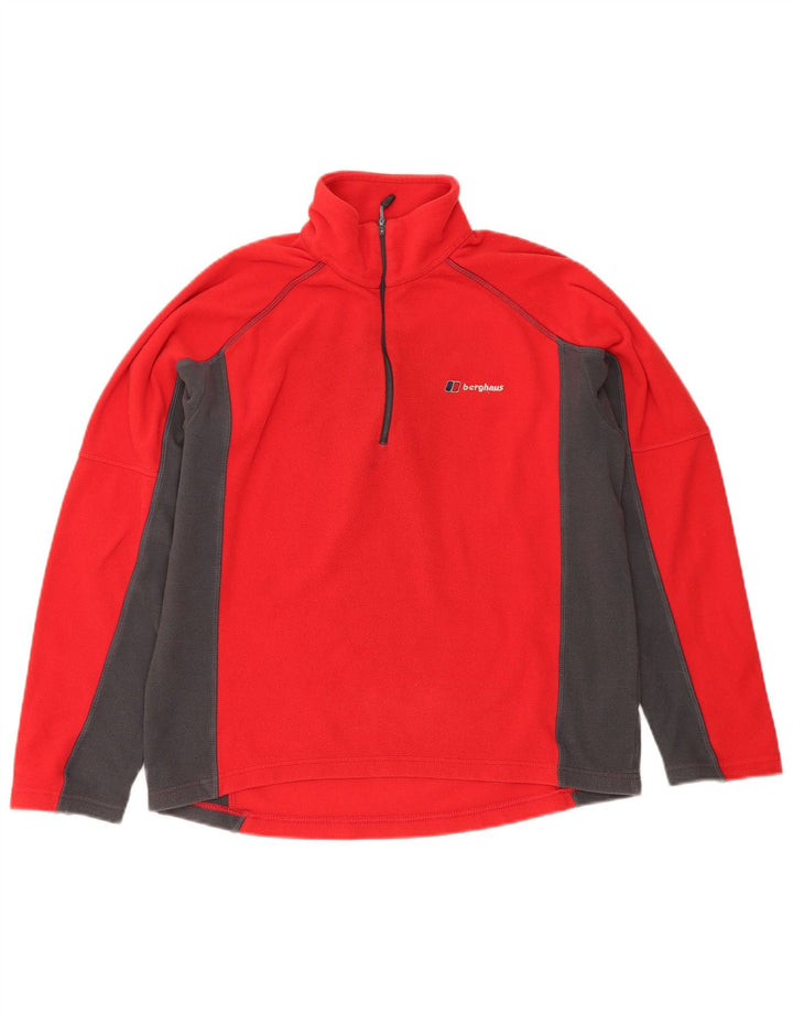 Berghaus Herren-Fleecepullover mit Reißverschluss am Hals, mittelrotes Farbblock-Polyester