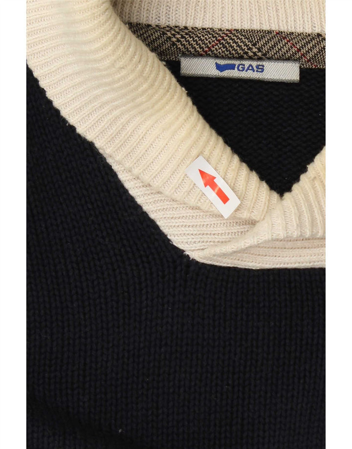 Gas Herren-Pullover mit Schalkragen, mittelgroße marineblaue Colourblock-Baumwolle