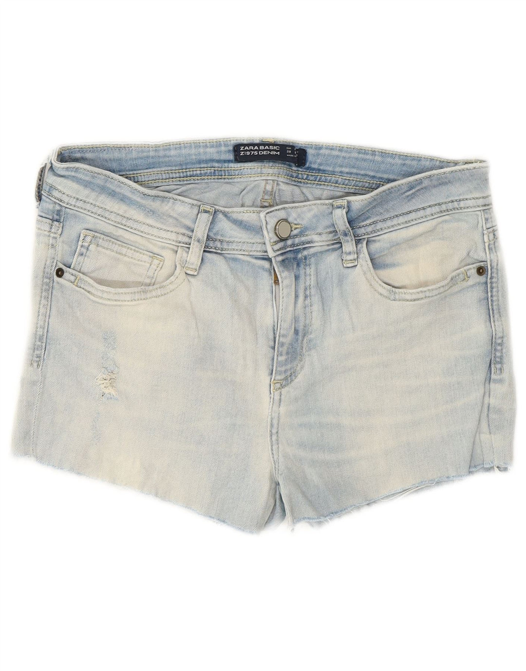 Zara Damen Distressed Denim Shorts EU 38 Small W28 Blau
