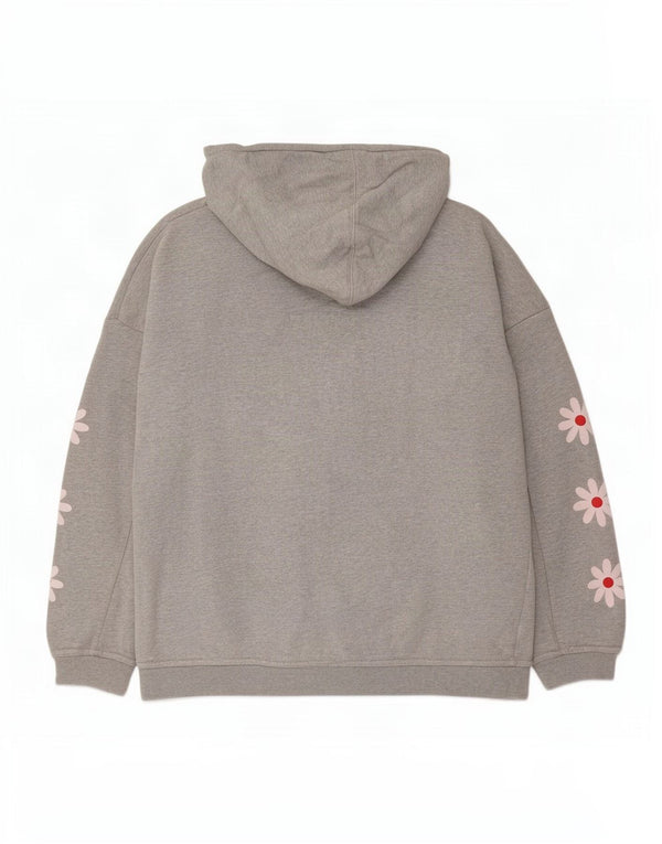 Levi's Damen-Pullover mit übergroßem Kapuzenpullover, UK 14, mittelgraue Baumwolle mit Blumenmuster