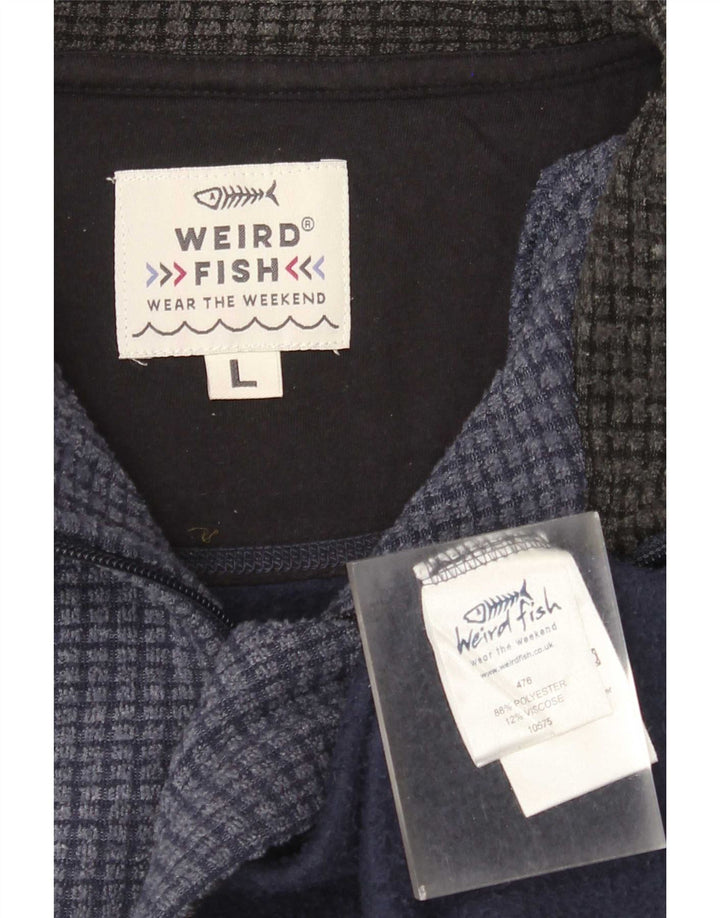 Weird Fish Herren-Fleecepullover mit Reißverschluss am Hals, groß, marineblaues Polyester