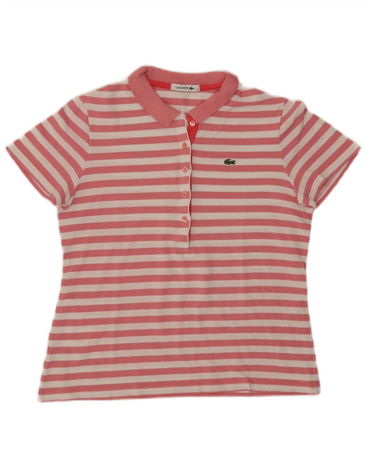 Lacoste Damen-Poloshirt, Größe 40, mittelrosa, gestreift, Baumwolle