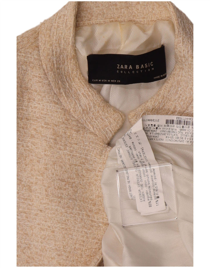 Offene Blazer-Jacke für Damen von ZARA, UK 12, mittlere, cremefarbene Baumwolle