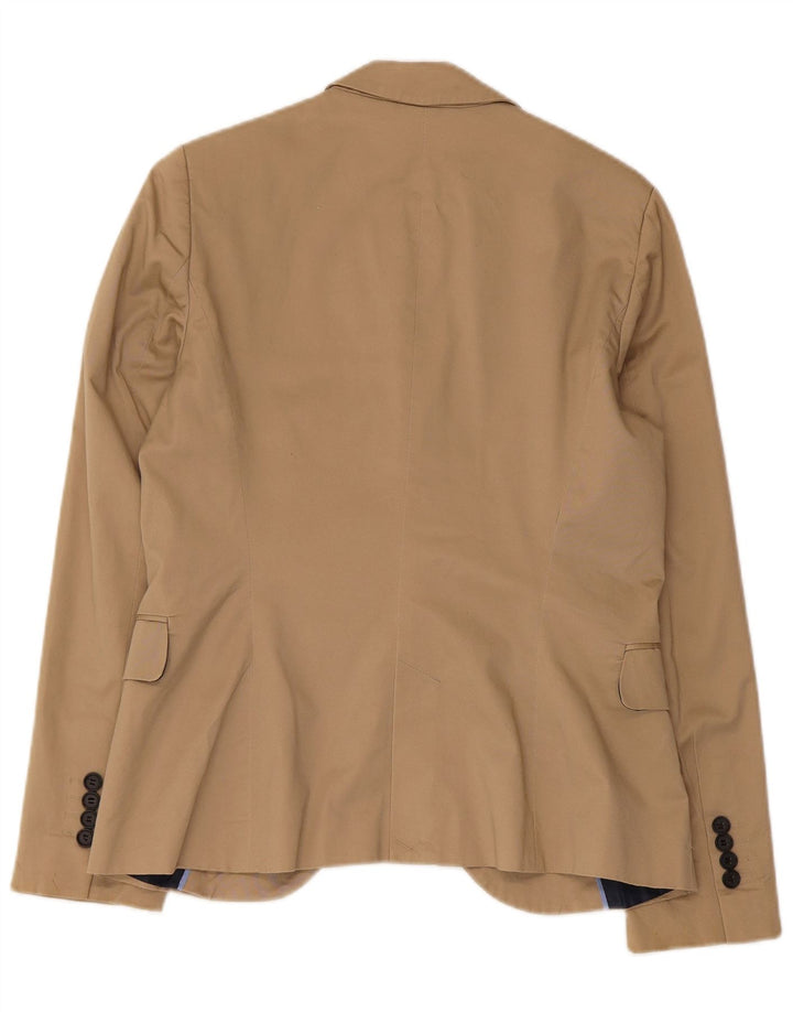 Zara Damen 1-Knopf-Blazerjacke UK 14 Große beige Baumwolle