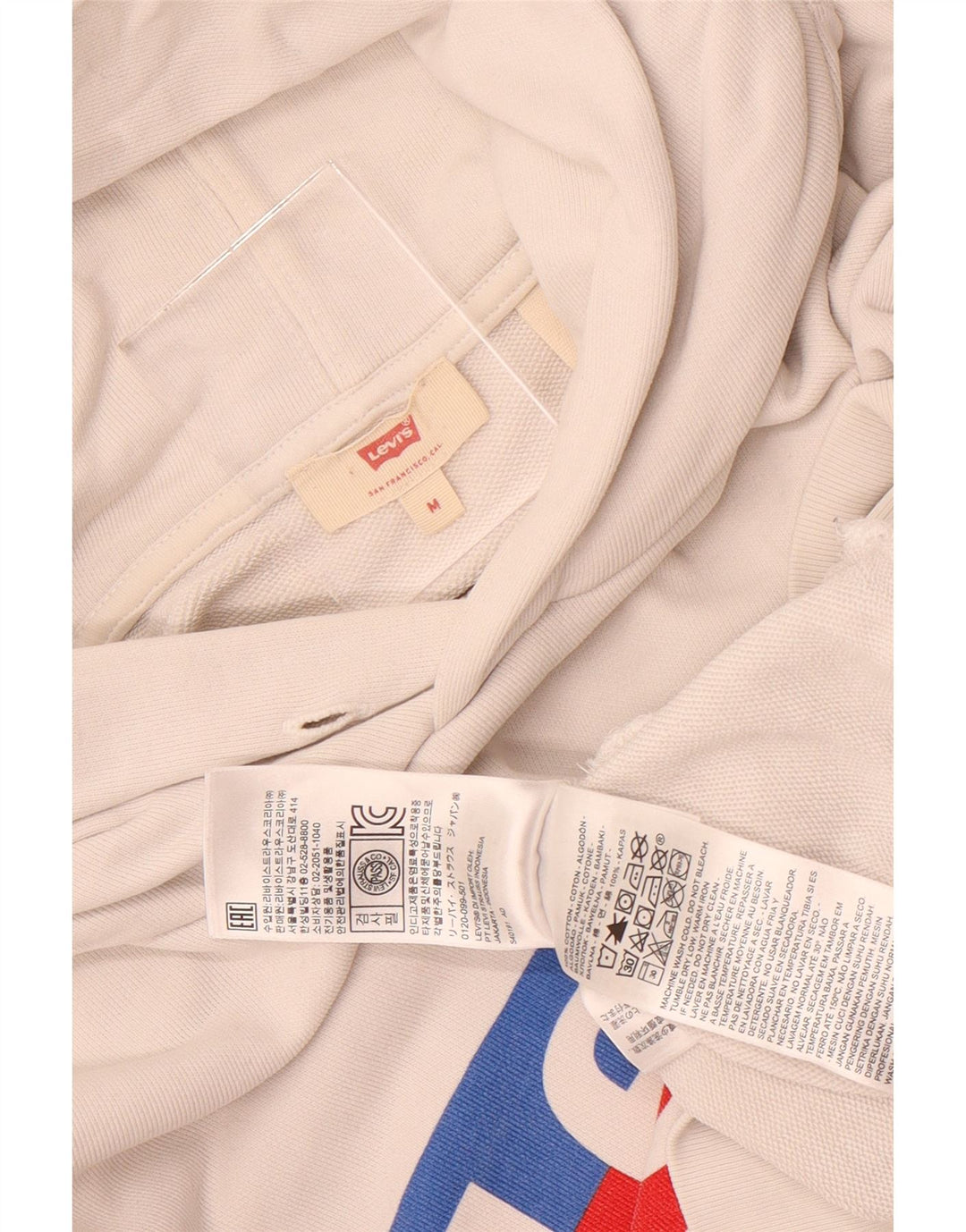 Levi's Damen-Kapuzenpullover mit Grafik, übergroß, Größe UK 14, mittelweiße Baumwolle