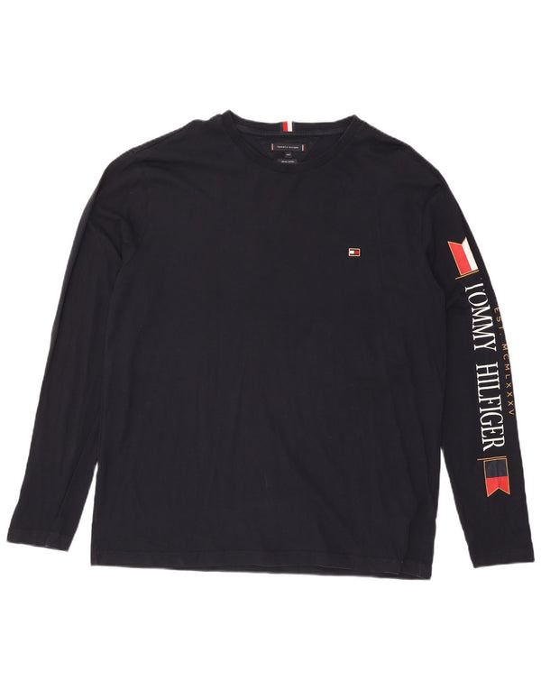 Tommy Hilfiger Herren-Top mit Grafik, langärmelig, 2XL, Marineblau, Baumwolle
