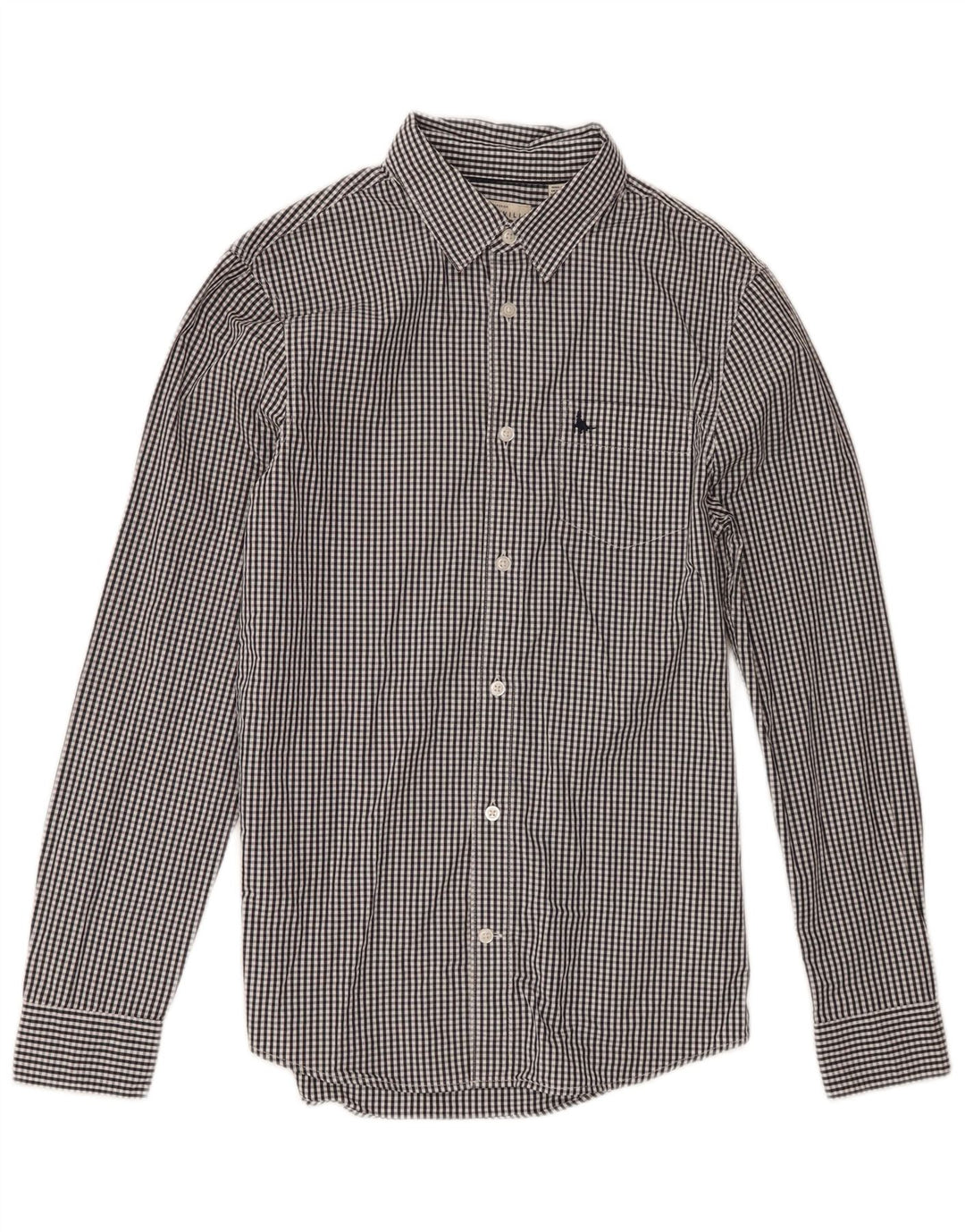 Jack Wills Herren-Hemd mit klassischer Passform, XS, schwarze Baumwolle mit Gingham-Karomuster