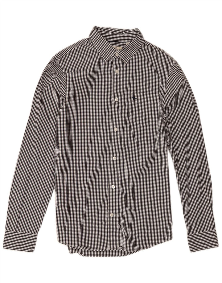 Jack Wills Herren-Hemd mit klassischer Passform, XS, schwarze Baumwolle mit Gingham-Karomuster