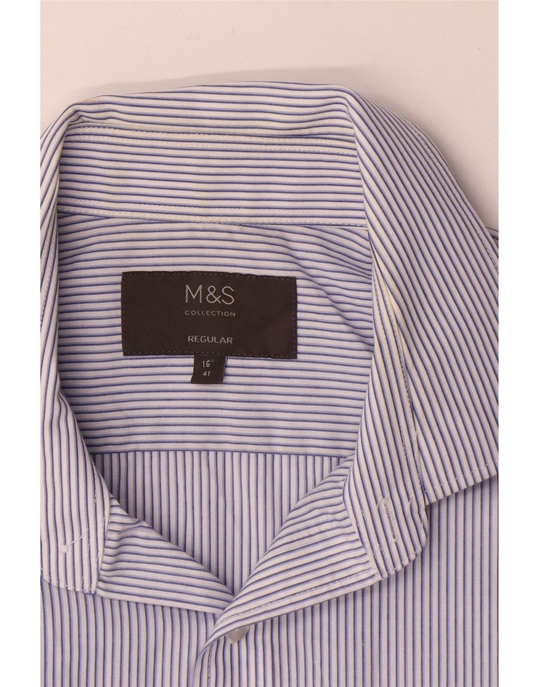 MARKS & SPENCER Herren Kurzarmhemd Größe 41 16 Große blaue Nadelstreifen