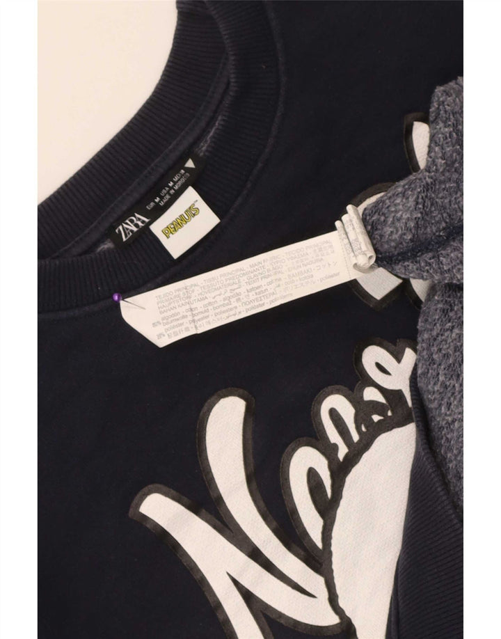 Zara Damen Crop Sweatshirt Pullover UK 14 Medium Marineblau Baumwolle