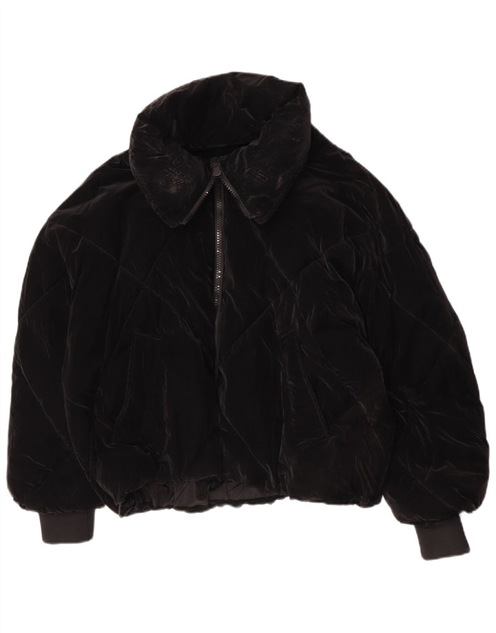 Zara Damen Übergroße wattierte Jacke UK 10 Small Schwarz Polyurethan