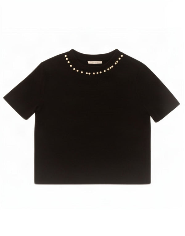 Zara Damen Crop Bluse Top UK 12 Mittelschwarze Baumwolle