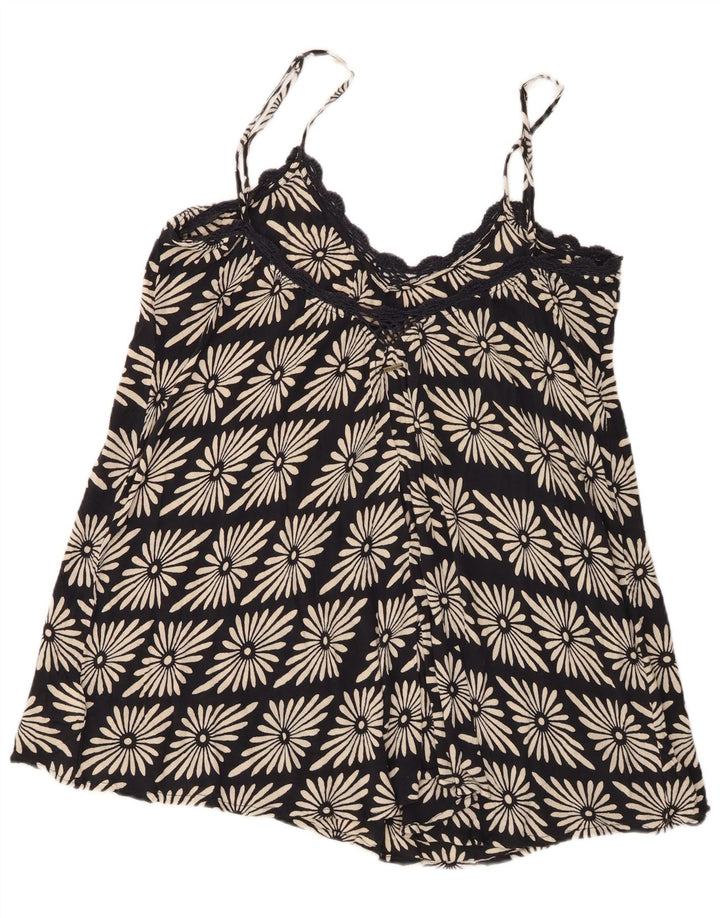 Volcom Damen Cami Top UK 14 Große schwarze Viskose mit Blumenmuster