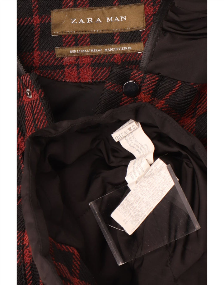 Zara Herren-Kapuzen-Utility-Jacke mit Kapuze, UK 40, groß, schwarz, kariert, Polyester