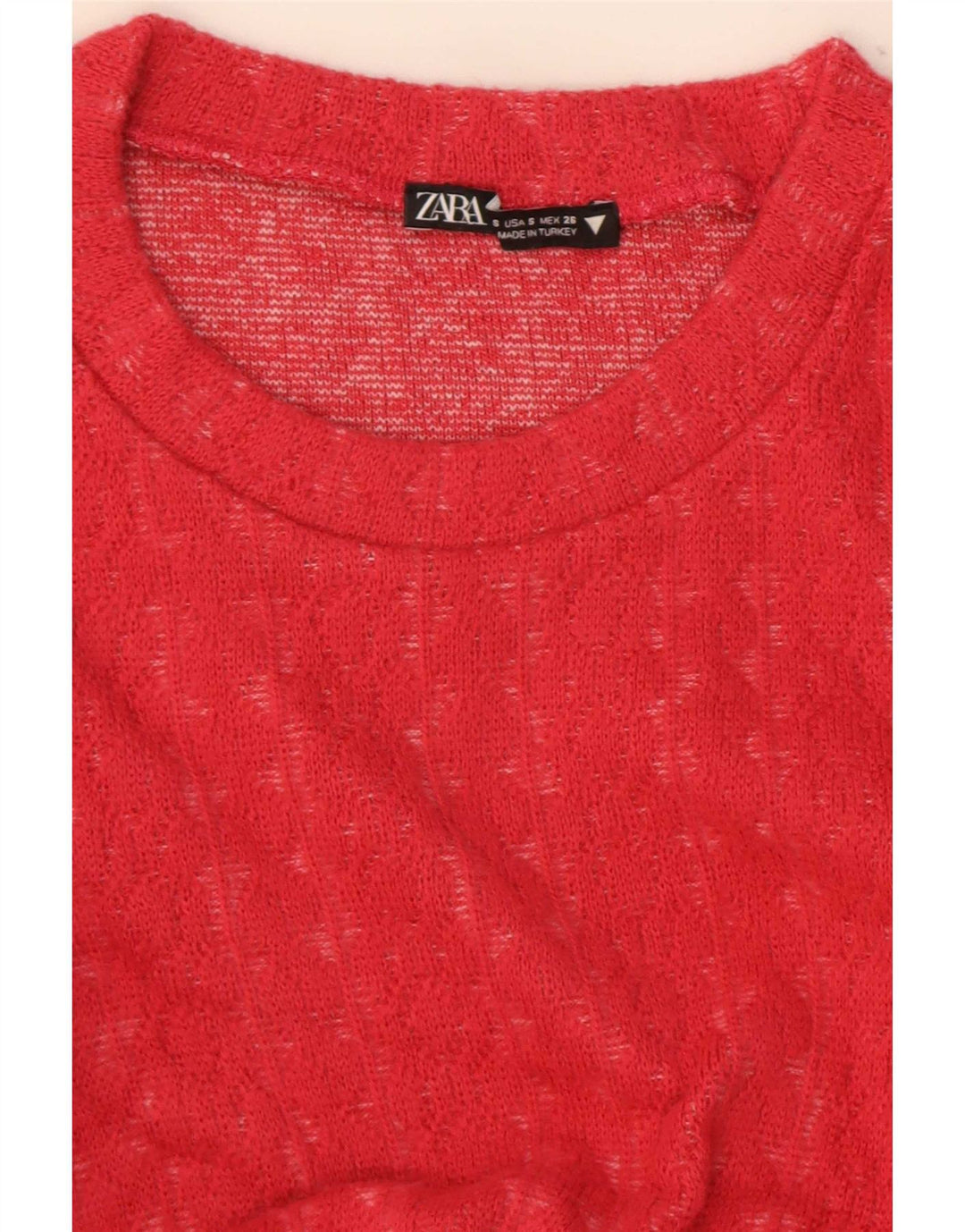 Zara Damen Crop Ruffle Front Top Langarm UK 8 Small Rot