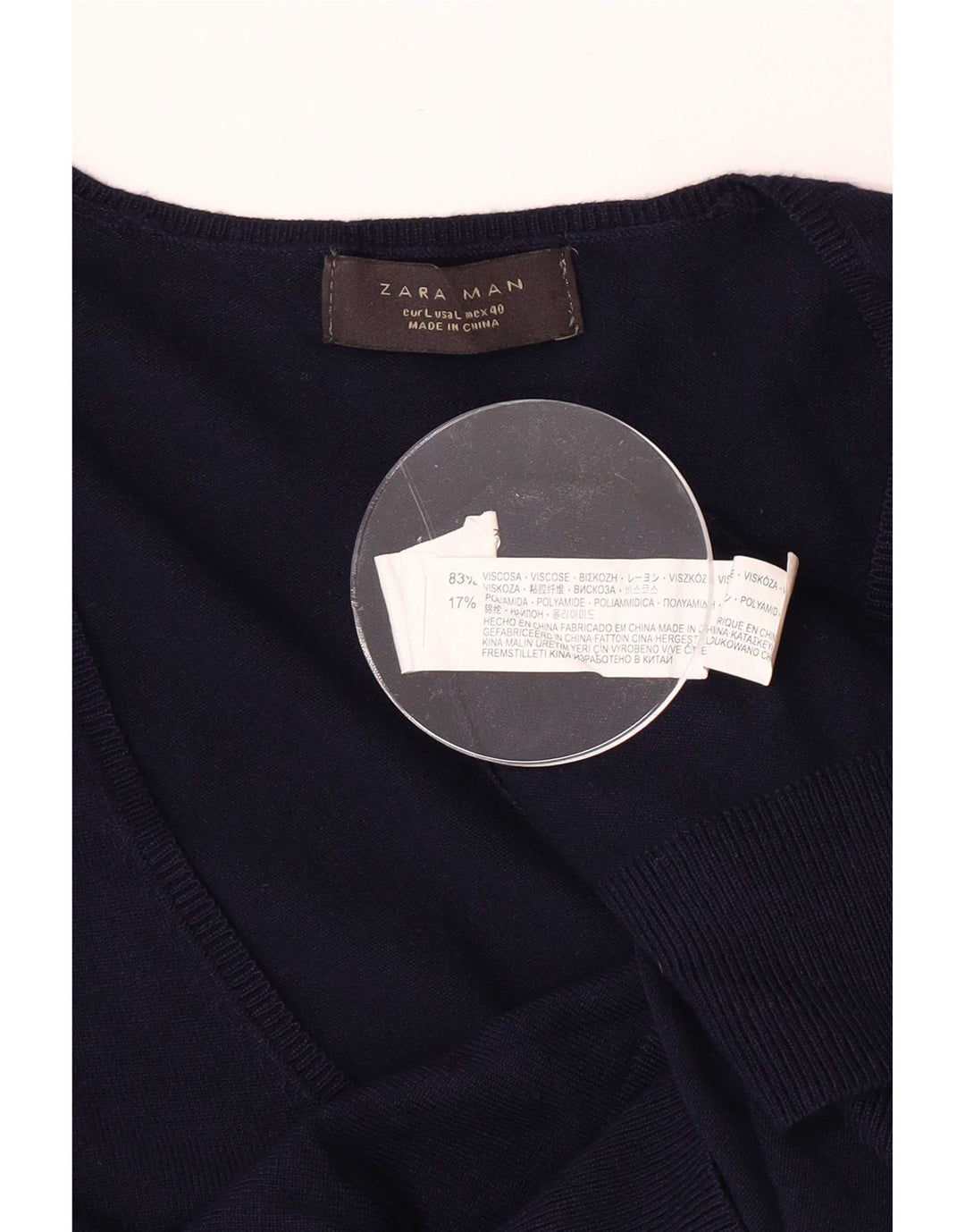 Zara Herren-Pullover mit V-Ausschnitt, groß, marineblaue Viskose