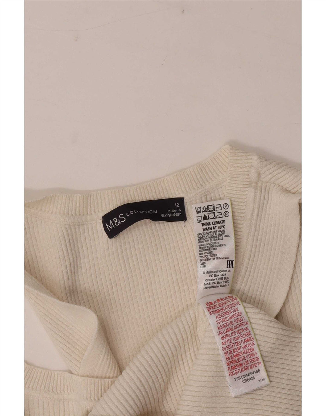 Marks & Spencer Damen Crop Vest Tank Top UK 12 Mittelweiße Viskose