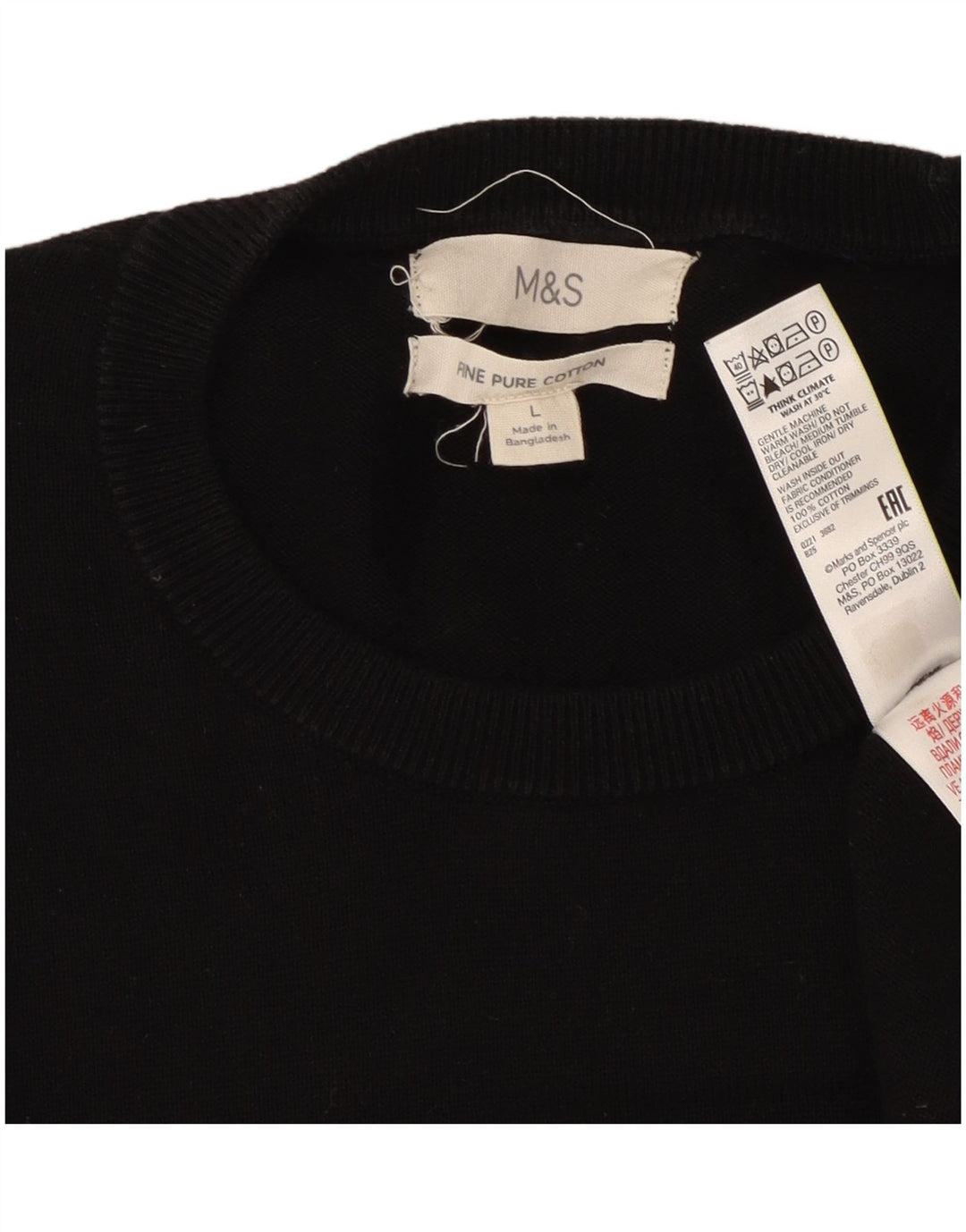 Marks & Spencer Herren-Pullover mit Rundhalsausschnitt, Größe L, aus schwarzer Baumwolle