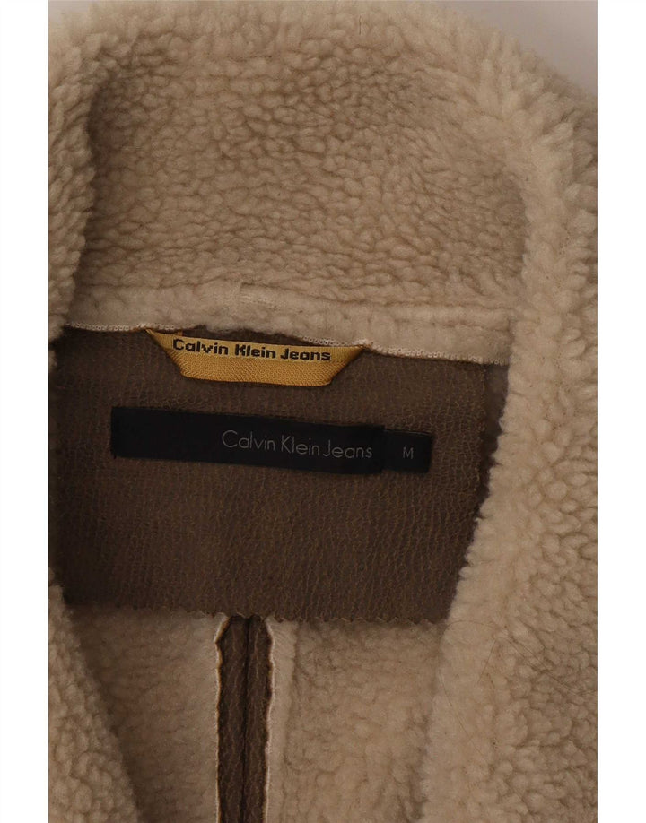 Calvin Klein Jeans Damen Sherpa Jacke UK 14 Mittelbraunes Polyester