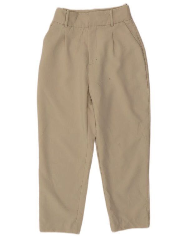 Zara Damen-Hose mit hoher Taille, schmal zulaufend, kurz geschnitten, XS, B24, L23, Beige, Polyester