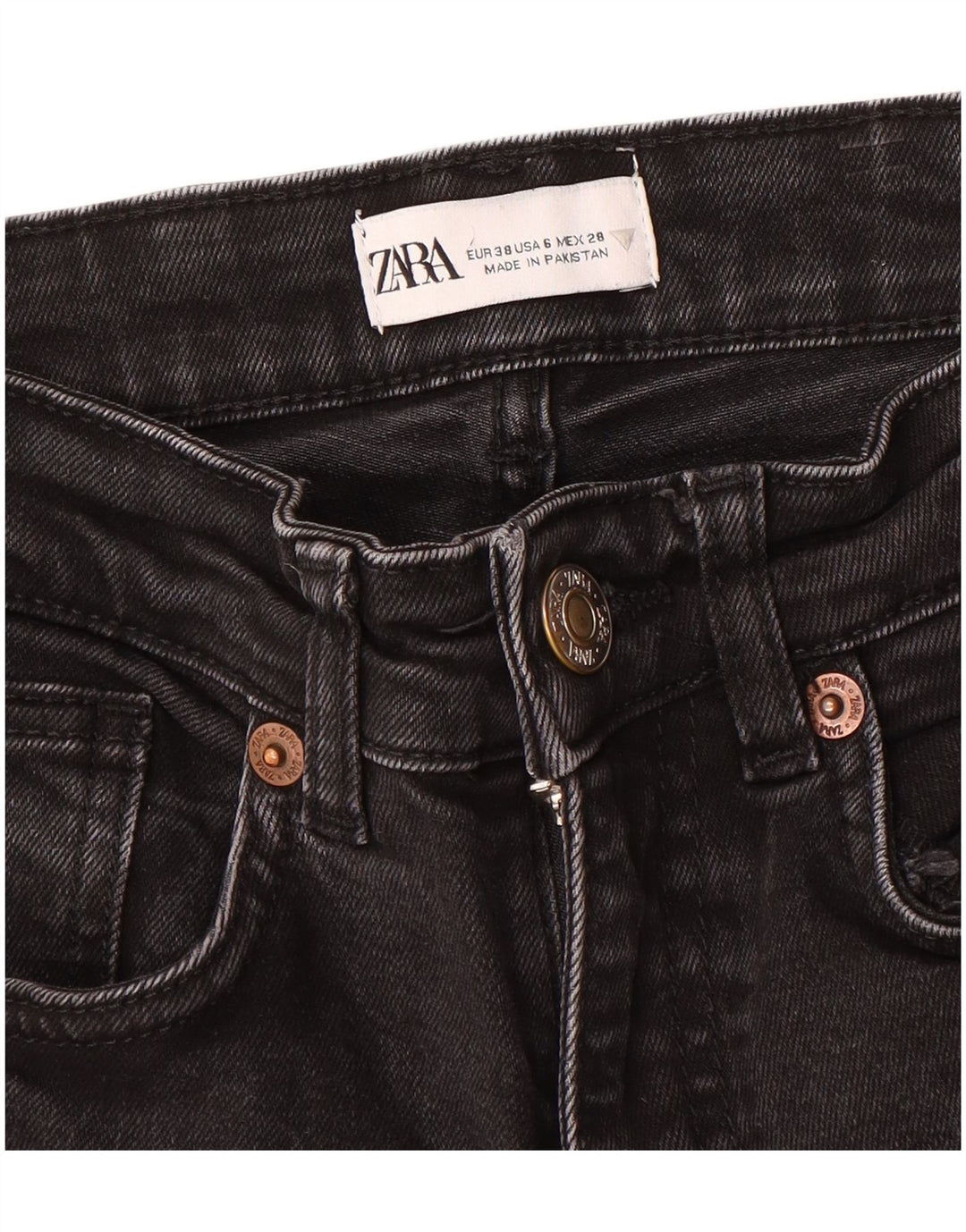 Zara Damen Crop Bootcut Jeans EU 38 Small W28 L25 Schwarz