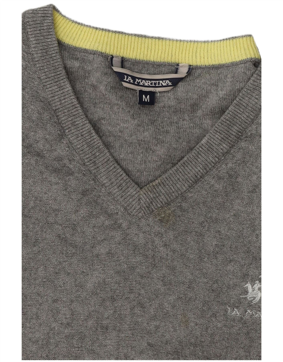 La Martina Herren-Pullover mit V-Ausschnitt aus mittelgrauer Baumwolle