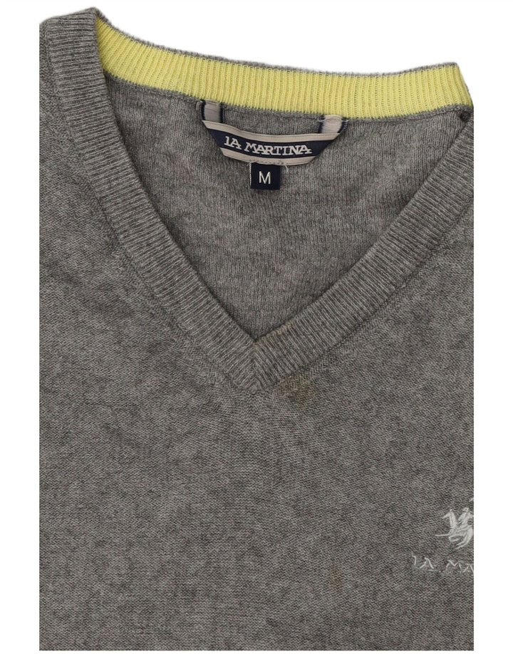 La Martina Herren-Pullover mit V-Ausschnitt aus mittelgrauer Baumwolle