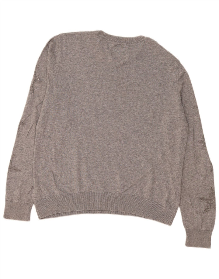 Superdry Damen-Pullover mit abstraktem Muster und Rundhalsausschnitt, Gr. 16, Grau