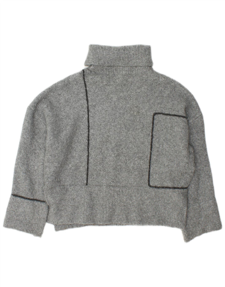 Zara Damen-Pullover mit Rollkragen, übergroß, Gr. 10, Small, Grau, Acryl