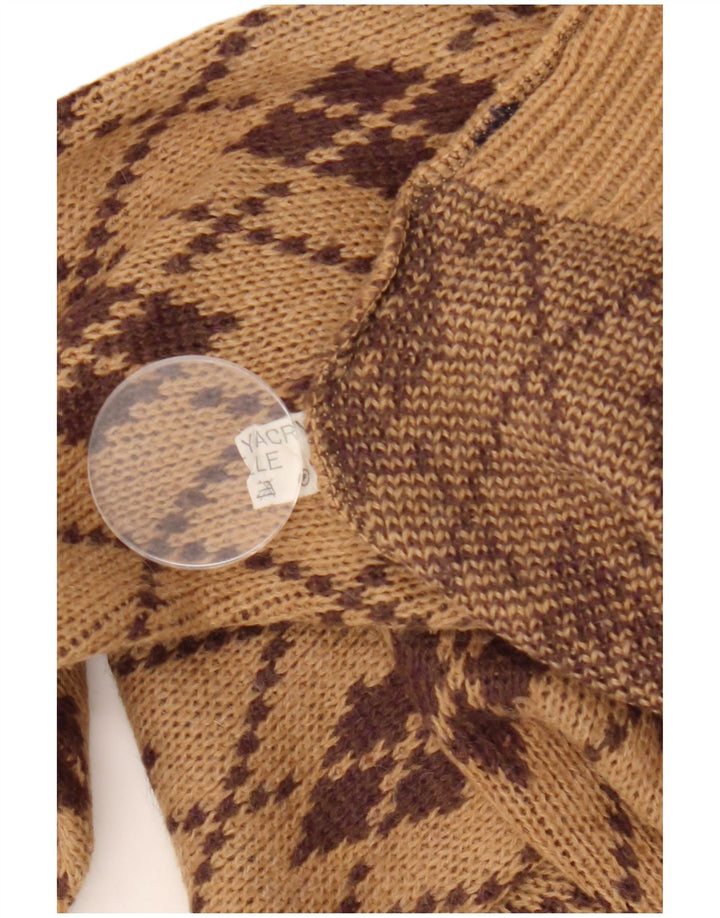 VINTAGE Rollkragenpullover für Damen UK 18 XL Braun Argyle/Diamant