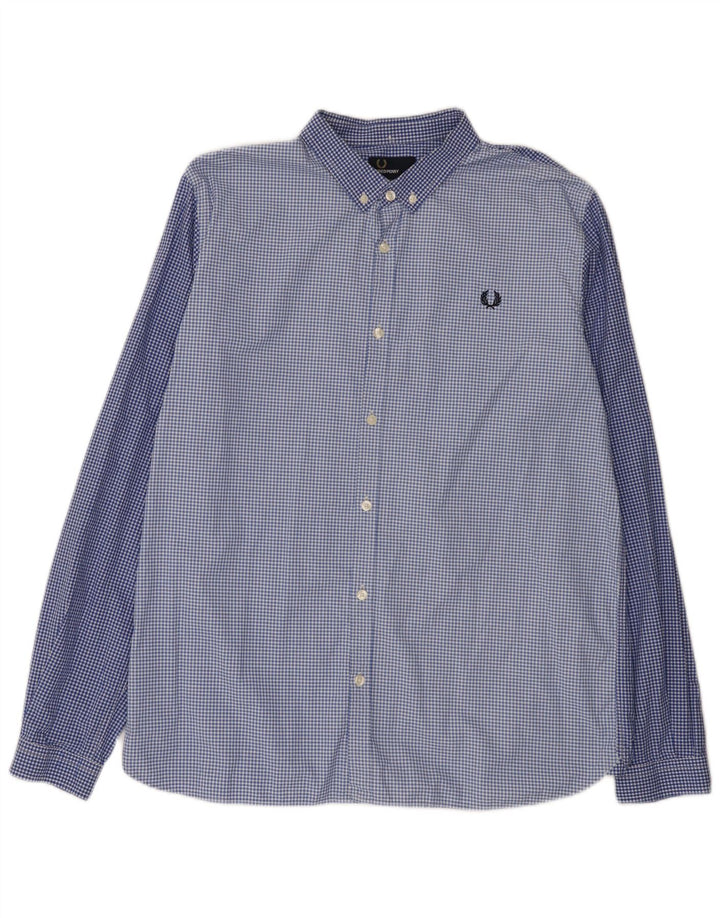 Fred Perry Herren-Slim-Fit-Hemd XL aus blauer Gingham-Baumwolle