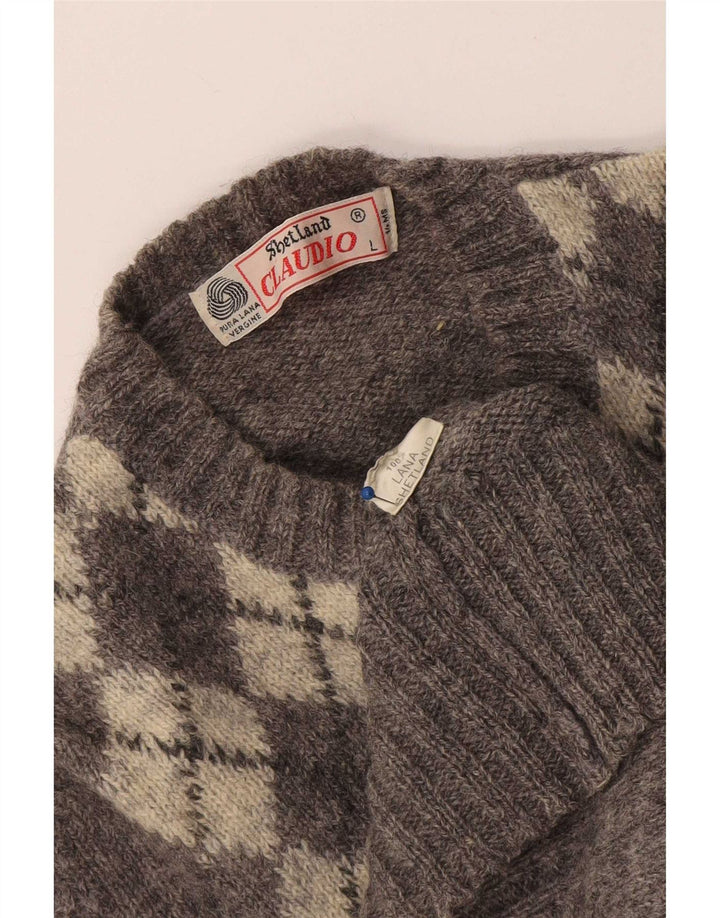Claudio Damen-Pullover mit Rundhalsausschnitt, Gr. 40, Größe L, Grau Argyle/Diamant