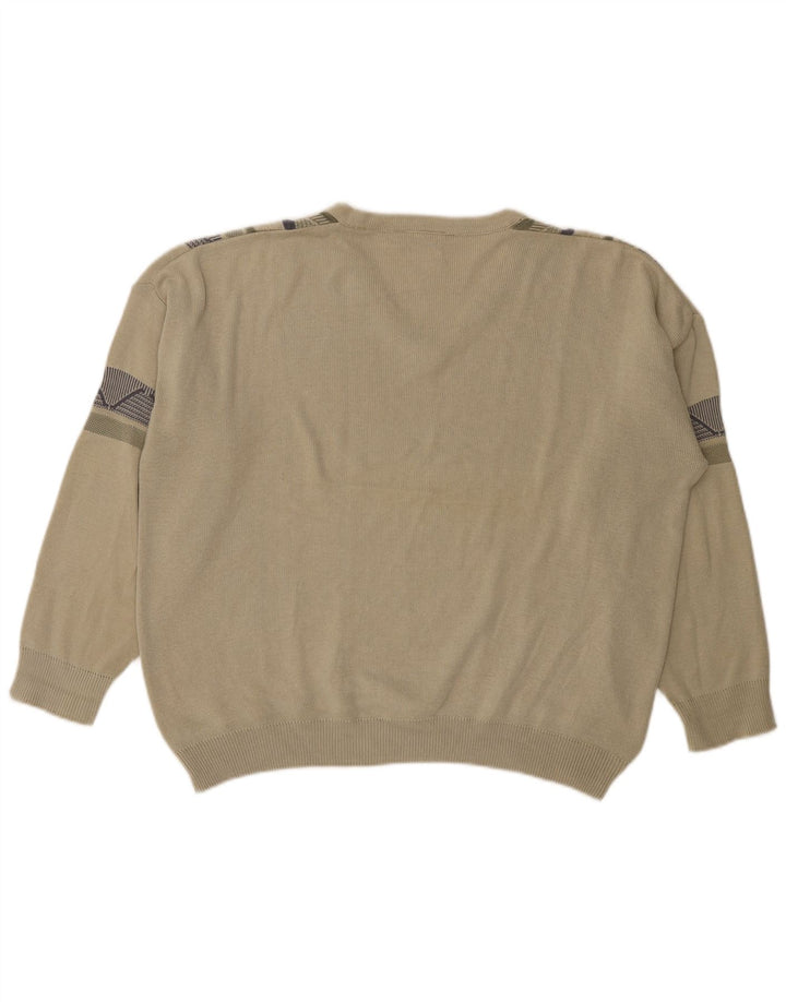 Farah Herren-Pullover mit V-Ausschnitt, groß, grünes geometrisches Acryl