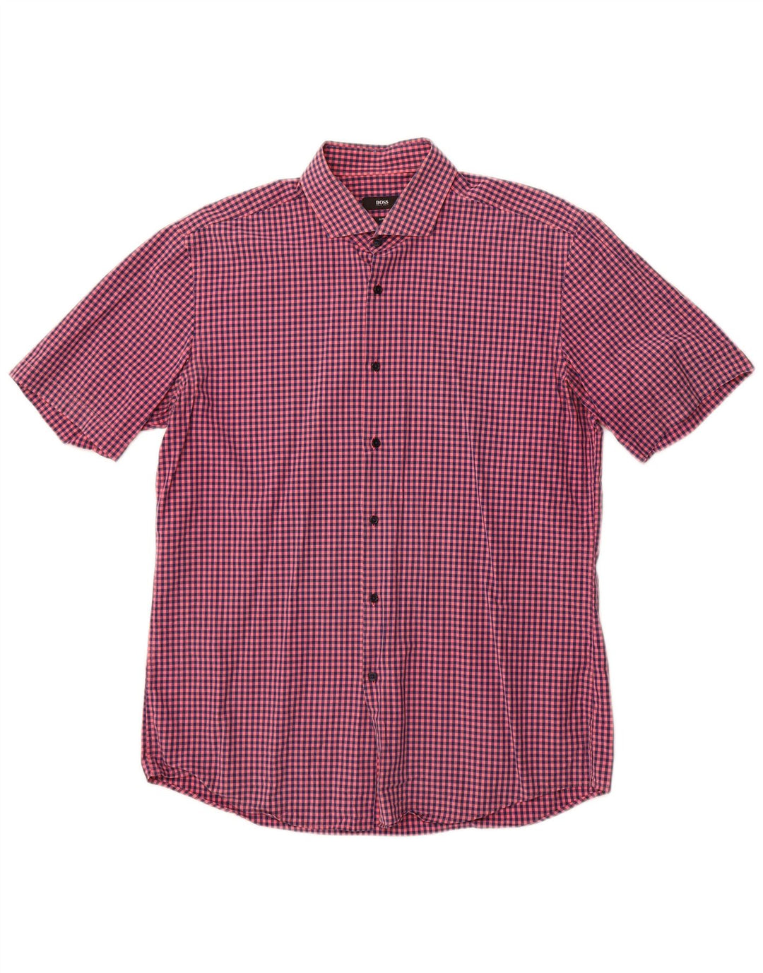 Hugo Boss Herren Kurzarm-Slim-Fit-Hemd, groß, rosa Gingham