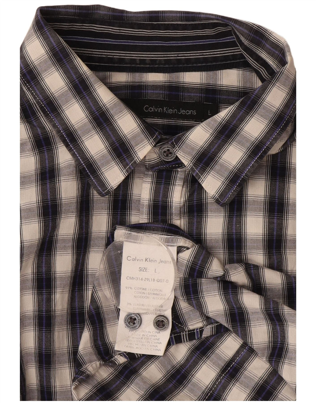 Calvin Klein Jeans Herren-Grafikhemd, groß, grau kariert, Baumwolle