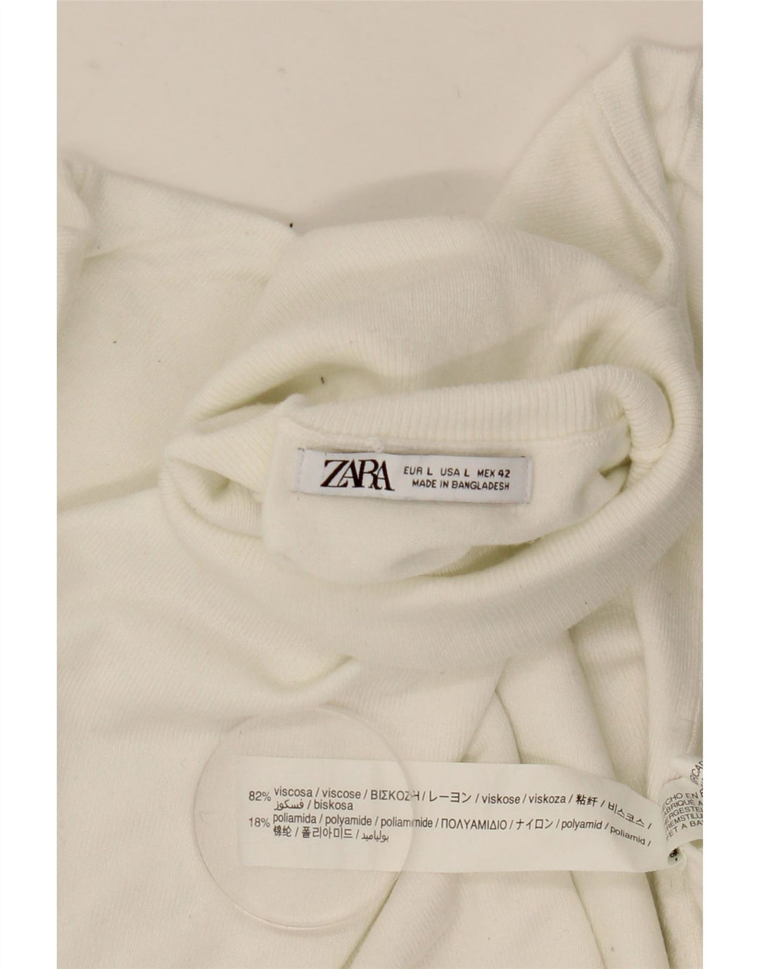 Rollkragenpullover für Damen von Zara, Gr. 16, Größe L, weiße Viskose