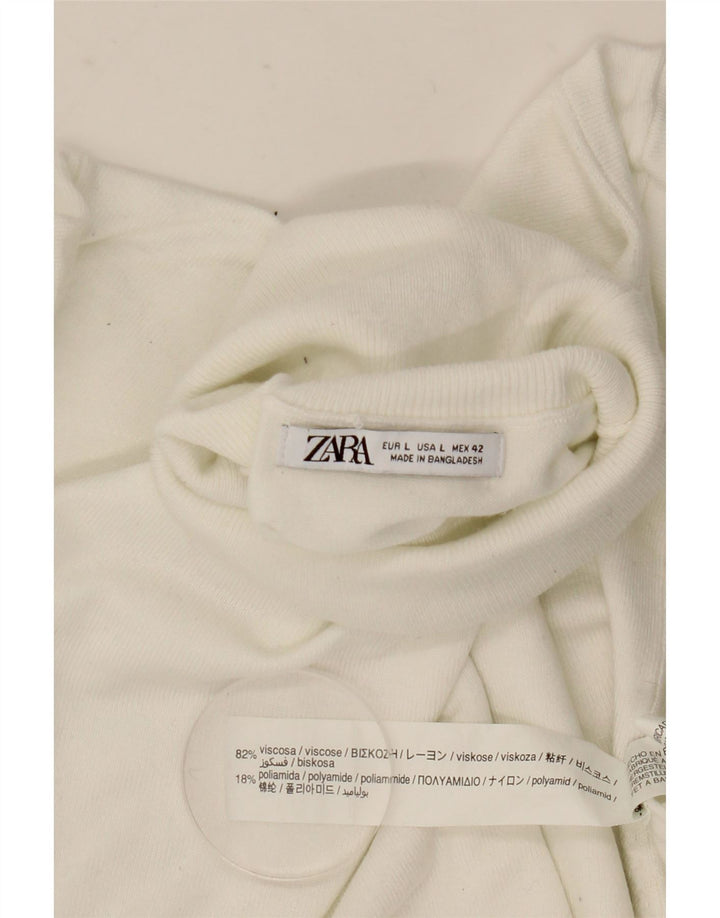 Rollkragenpullover für Damen von Zara, Gr. 16, Größe L, weiße Viskose
