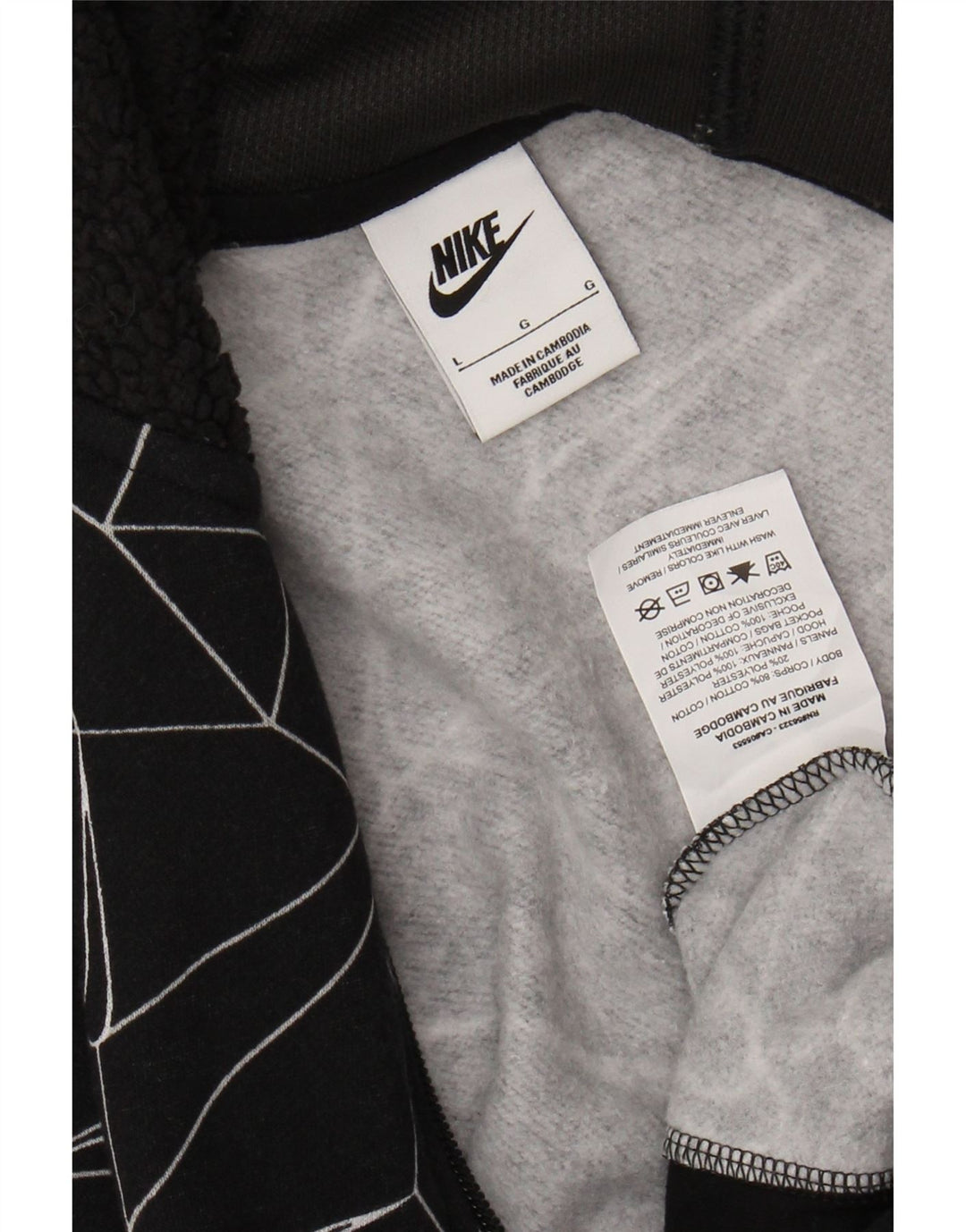 NIKE Jungen-Kapuzenpullover mit Reißverschluss, 12–13 Jahre, groß, schwarze geometrische Baumwolle