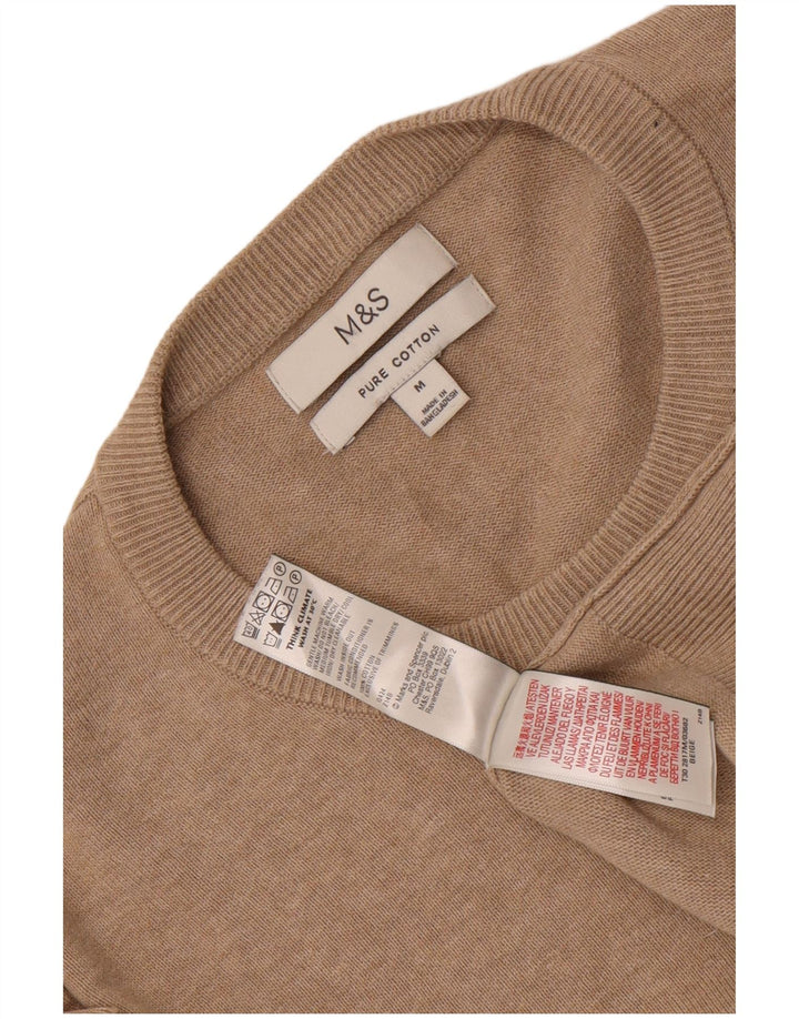 Marks & Spencer Herren-Pullover mit Rundhalsausschnitt, mittelbeige Baumwolle