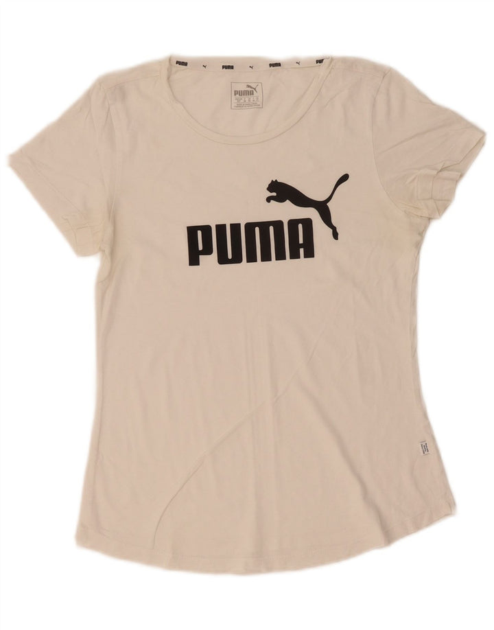 Puma Damen Grafik T-Shirt Top UK 10 Small Weiß