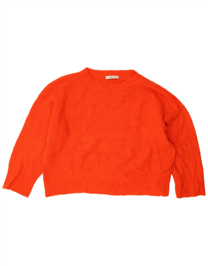 Zara Damen-Pullover, bauchfrei, übergroß, U-Boot-Ausschnitt, Gr. 14, mittelorange