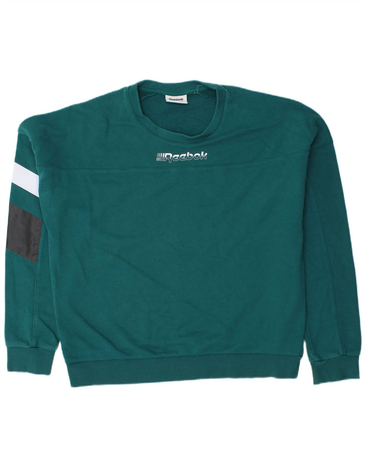 Reebok Herren Grafik-Sweatshirt-Pullover aus mittelgrüner Colourblock-Baumwolle