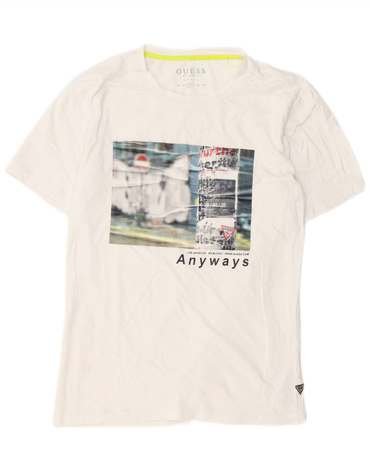 Guess Slim-Fit-Grafik-T-Shirt-Oberteil für Herren aus mittelweißer Baumwolle